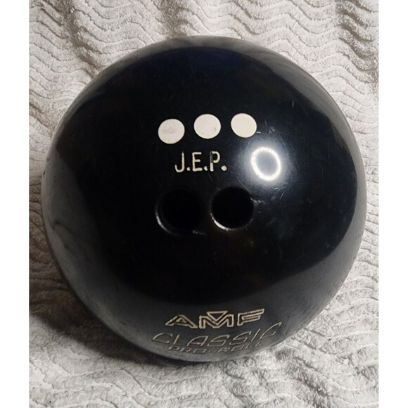 Vintage 70's AMF Classic Pro-Roll Solid BLACK Three White Dot 15-16LB VGUC - Picture 2 of 4